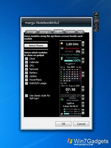 Notebook Info 2 gadget setup