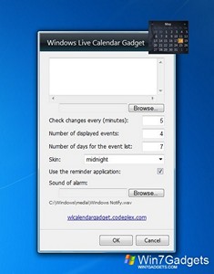 Windows Live Calendar gadget setup