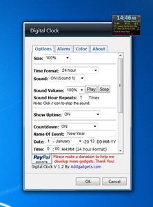 Digital Clock Version 1.2 gadget setup