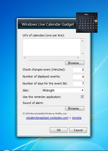 Windows Live Calendar Gadget Beta gadget setup