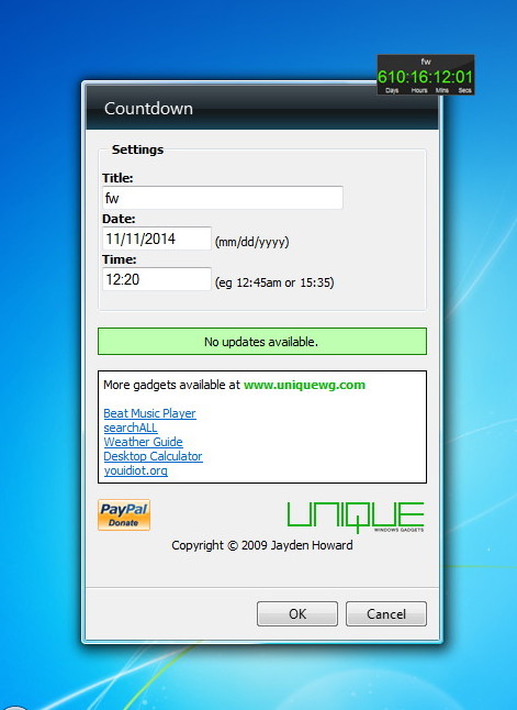 Desktop countdown clock widget