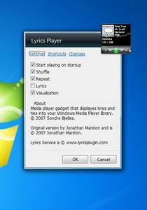 Lyrics Player 2.0 gadget setup