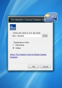 The Weather Channel Vista Sidebar Gadget gadget setup