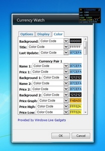 Currency Watch gadget setup