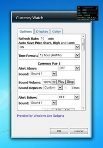 Currency Watch gadget setup