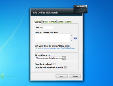Eve Online SkillWatch Windows 7 Gadget Settings