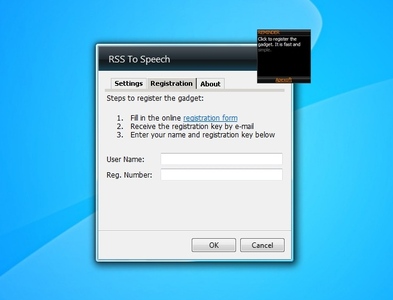 RSS To Speech gadget settings