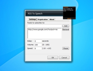 RSS To Speech settings