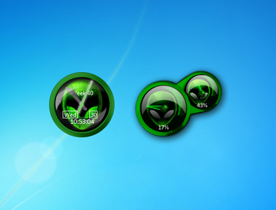 Green Alienware Clock and CPU Meter Gadgets