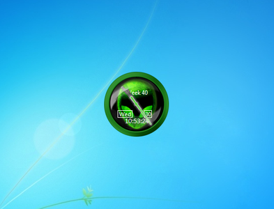 Green Alienware Clock Gadget for Windows 7