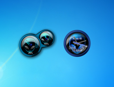 Blue Alienware Clock and CPU Meter Gadgets