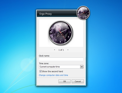 Ergo Proxy Clock Gadget settings