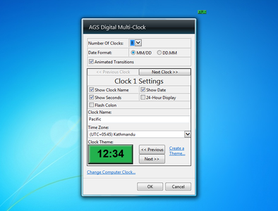 AGS Digital Multi-Clock Gadget settings